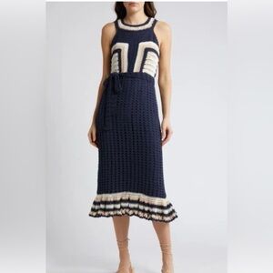 Cleobella Navy and Cream Midi Dress size XL